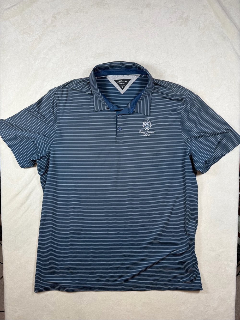adidas 2XL AdiPure Trump National Doral Navy Blue Micro-Stripe Polo